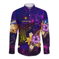 Marshall Islands Long Sleeve Button Shirt Whale Hibiscus Polynesian DT02 Unisex Purple - Polynesian Pride
