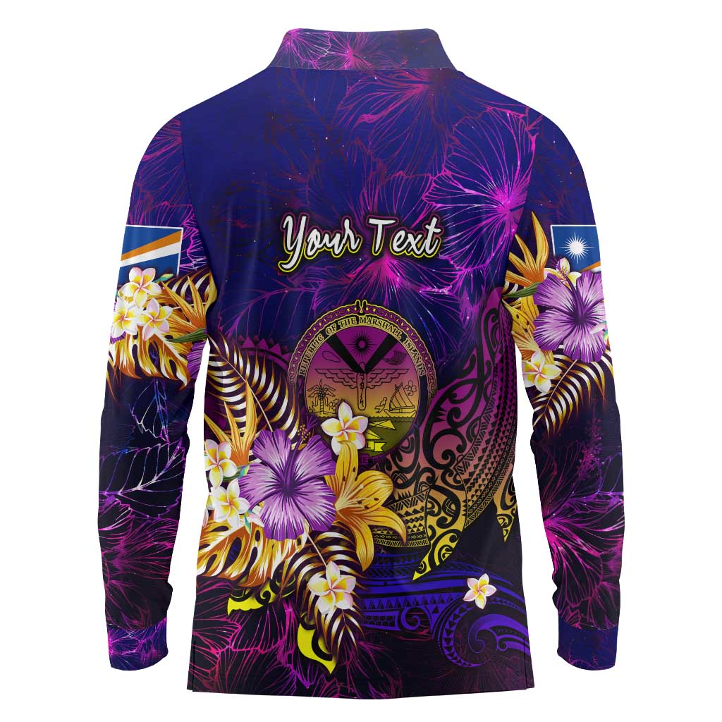 Marshall Islands Long Sleeve Polo Shirt Whale Hibiscus Polynesian DT02 - Polynesian Pride
