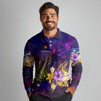 Marshall Islands Long Sleeve Polo Shirt Whale Hibiscus Polynesian DT02 - Polynesian Pride