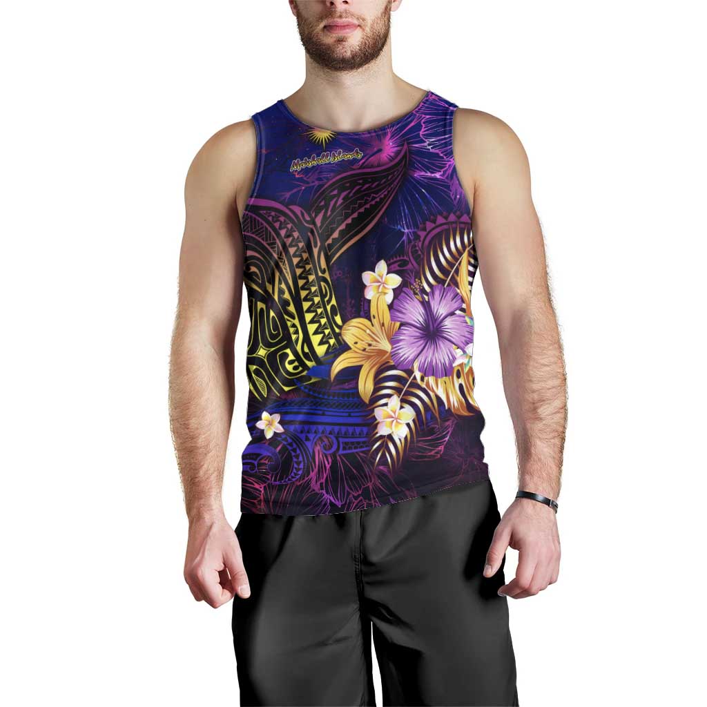 Marshall Islands Men Tank Top Whale Hibiscus Polynesian DT02 - Polynesian Pride
