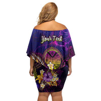 Marshall Islands Off Shoulder Short Dress Whale Hibiscus Polynesian DT02 - Polynesian Pride