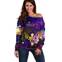 Marshall Islands Off Shoulder Sweater Whale Hibiscus Polynesian DT02 Women Purple - Polynesian Pride