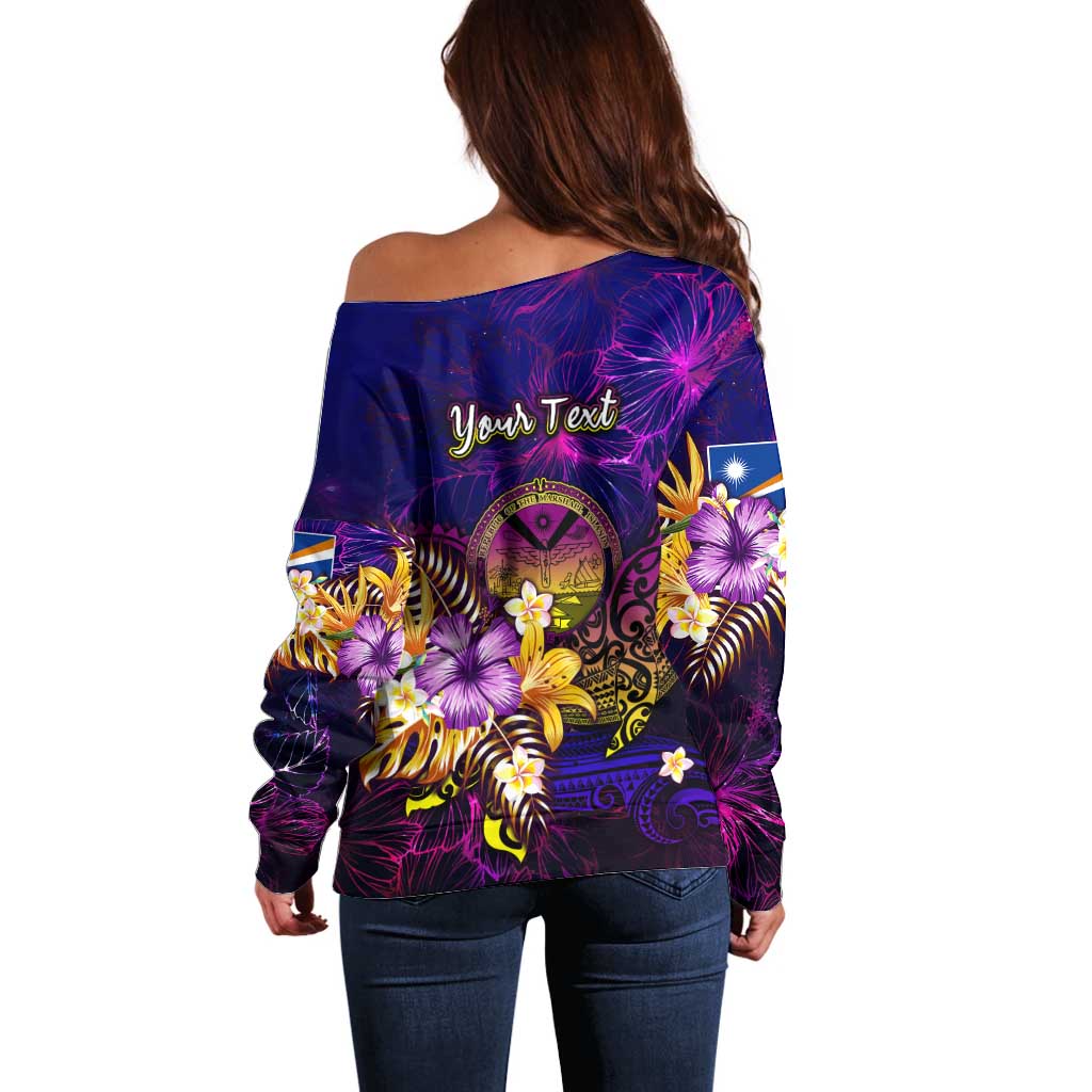 Marshall Islands Off Shoulder Sweater Whale Hibiscus Polynesian DT02 - Polynesian Pride