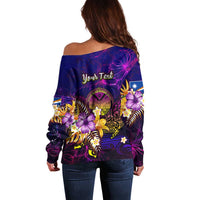 Marshall Islands Off Shoulder Sweater Whale Hibiscus Polynesian DT02 - Polynesian Pride