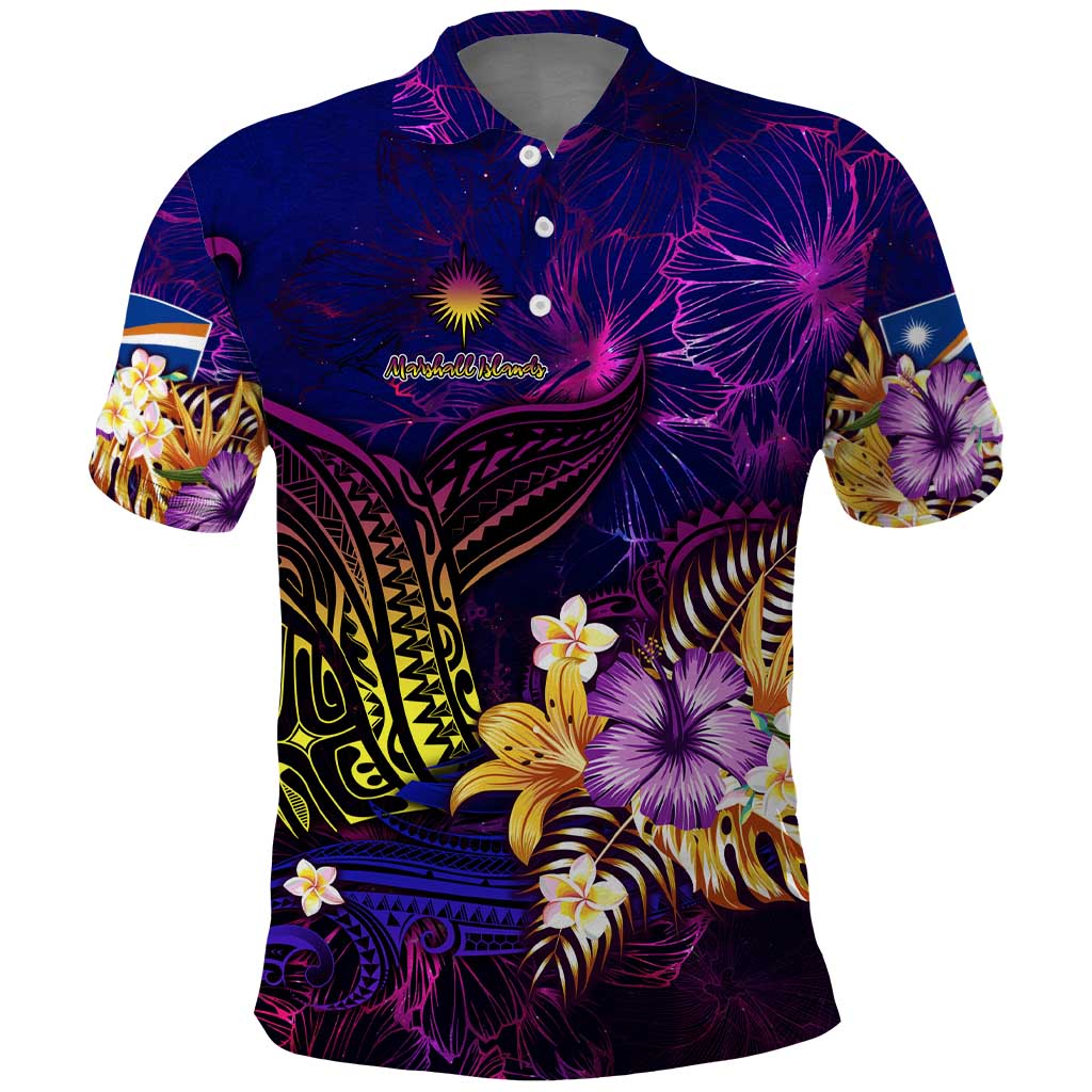Marshall Islands Polo Shirt Whale Hibiscus Polynesian DT02 Purple - Polynesian Pride