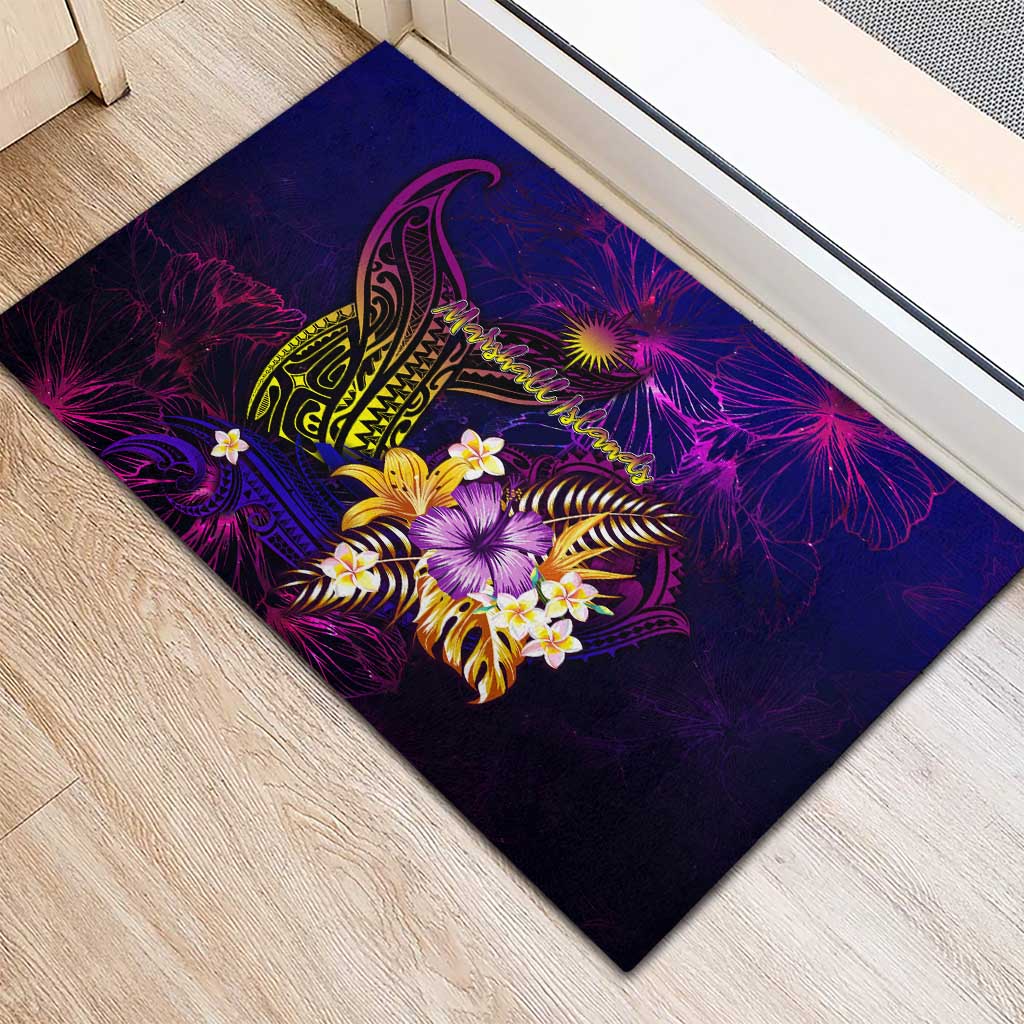 Marshall Islands Rubber Doormat Whale Hibiscus Polynesian DT02 - Polynesian Pride