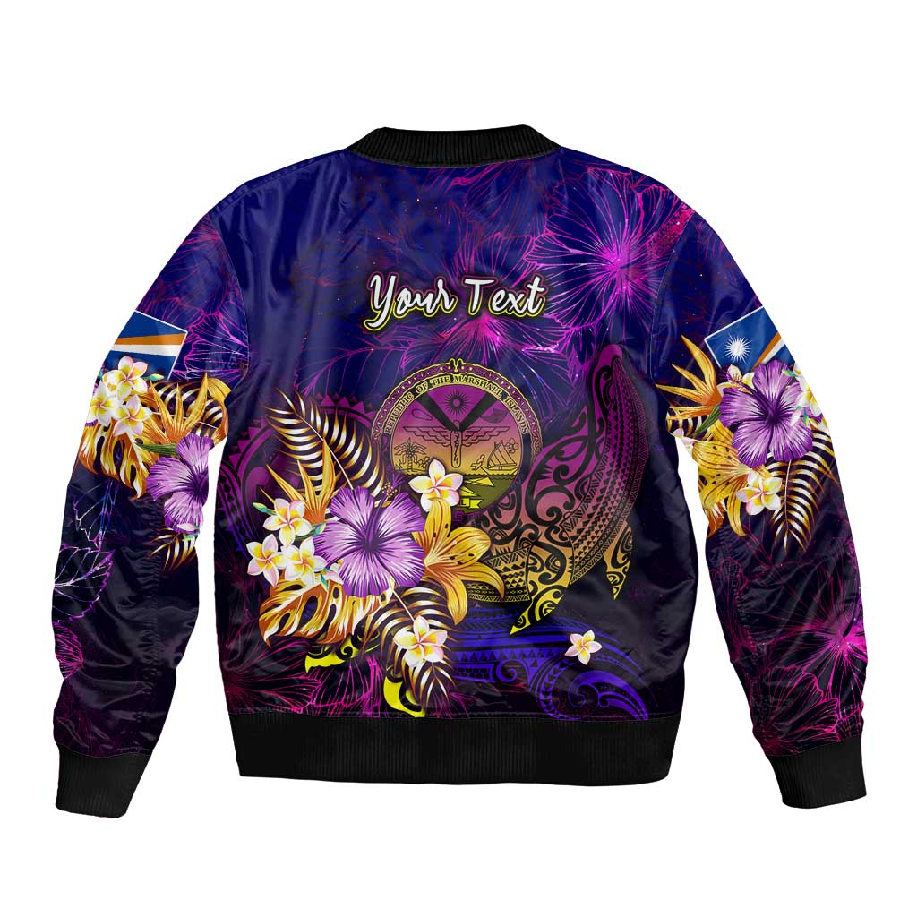 Marshall Islands Sleeve Zip Bomber Jacket Whale Hibiscus Polynesian DT02 - Polynesian Pride