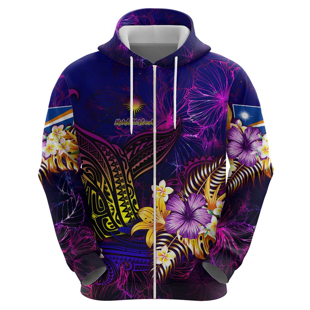 Marshall Islands Zip Hoodie Whale Hibiscus Polynesian DT02 - Polynesian Pride