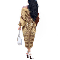 Fiji Bula Off The Shoulder Long Sleeve Dress Tapa Pattern Design DT02 - Polynesian Pride