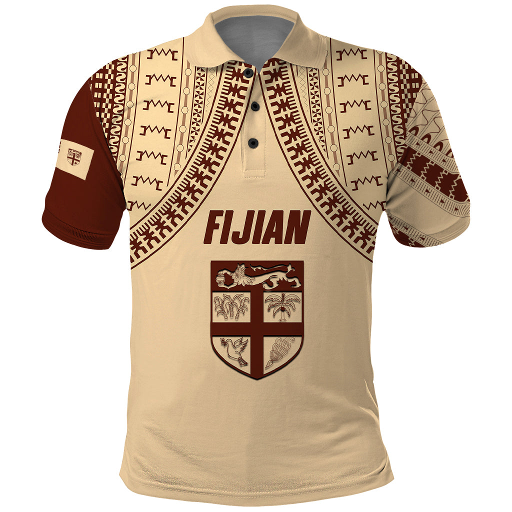 Fiji Bula Polo Shirt Tapa Pattern Design DT02 Beige - Polynesian Pride