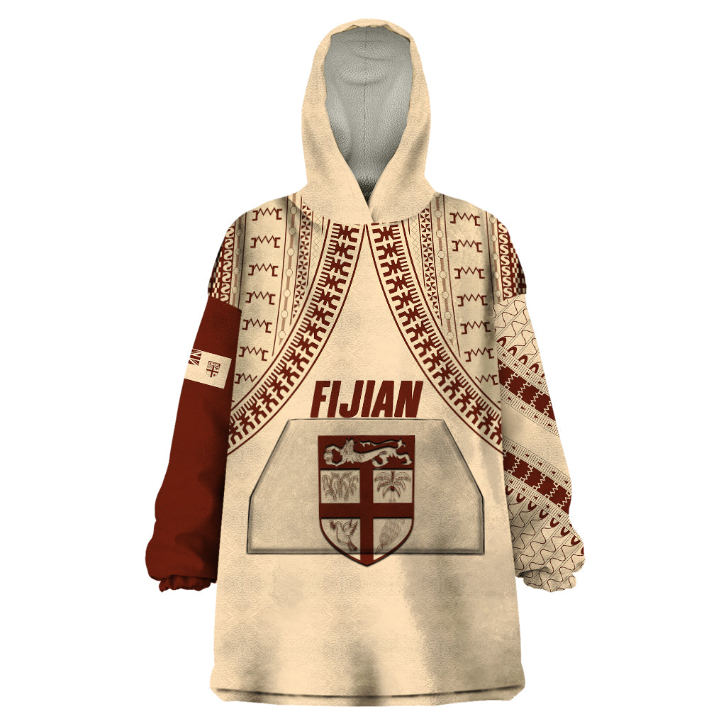 Fiji Bula Wearable Blanket Hoodie Tapa Pattern Design DT02 One Size Beige - Polynesian Pride