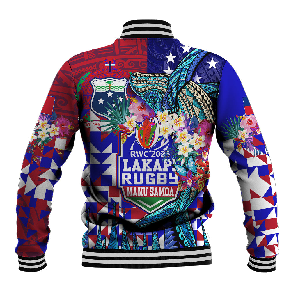 Manu Samoa Rugby 2023 Baseball Jacket Humpback Whale Hexagon Tribal Tropical Style DT02 - Polynesian Pride