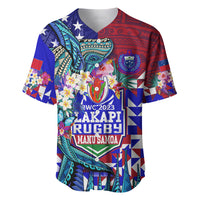 Manu Samoa Rugby 2023 Baseball Jersey Humpback Whale Hexagon Tribal Tropical Style DT02 Blue - Polynesian Pride