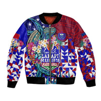 Manu Samoa Rugby 2023 Bomber Jacket Humpback Whale Hexagon Tribal Tropical Style DT02 Unisex Blue - Polynesian Pride