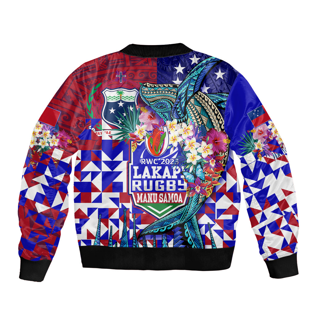 Manu Samoa Rugby 2023 Bomber Jacket Humpback Whale Hexagon Tribal Tropical Style DT02 - Polynesian Pride