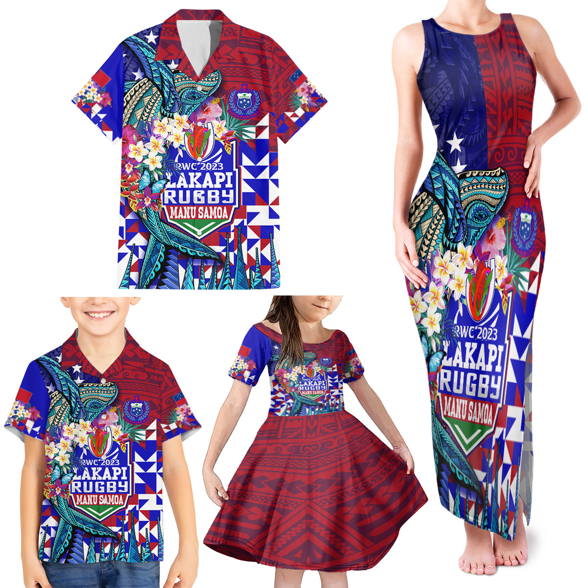 manu-samoa-rugby-2023-family-matching-tank-maxi-dress-and-hawaiian-shirt-humpback-whale-hexagon-tribal-tropical-style