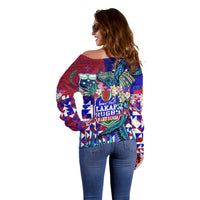 Manu Samoa Rugby 2023 Off Shoulder Sweater Humpback Whale Hexagon Tribal Tropical Style DT02 - Polynesian Pride