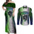 Personalised New Zealand Warriors Couples Matching Off Shoulder Maxi Dress and Long Sleeve Button Shirt Maori Silver Fern Green DT02 Green - Polynesian Pride