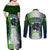 Personalised New Zealand Warriors Couples Matching Off Shoulder Maxi Dress and Long Sleeve Button Shirt Maori Silver Fern Green DT02 - Polynesian Pride