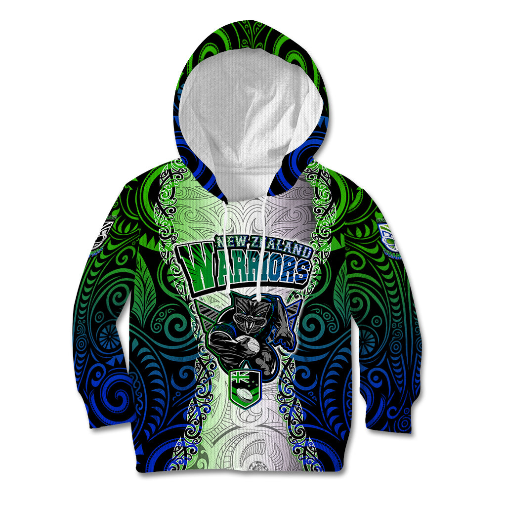 Personalised New Zealand Warriors Kid Hoodie Maori Silver Fern Green DT02 Hoodie Green - Polynesian Pride