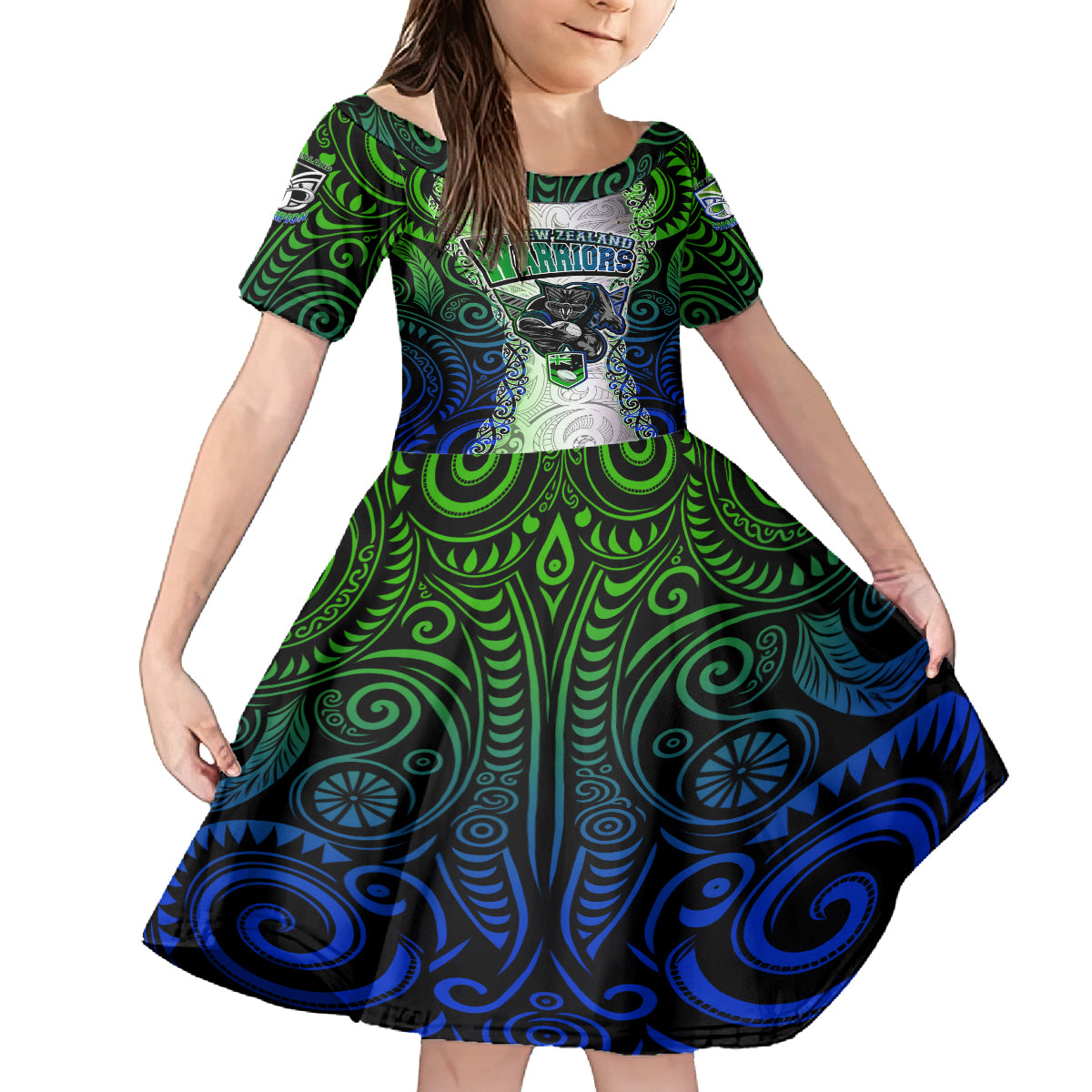 Personalised New Zealand Warriors Kid Short Sleeve Dress Maori Silver Fern Green DT02 KID Green - Polynesian Pride