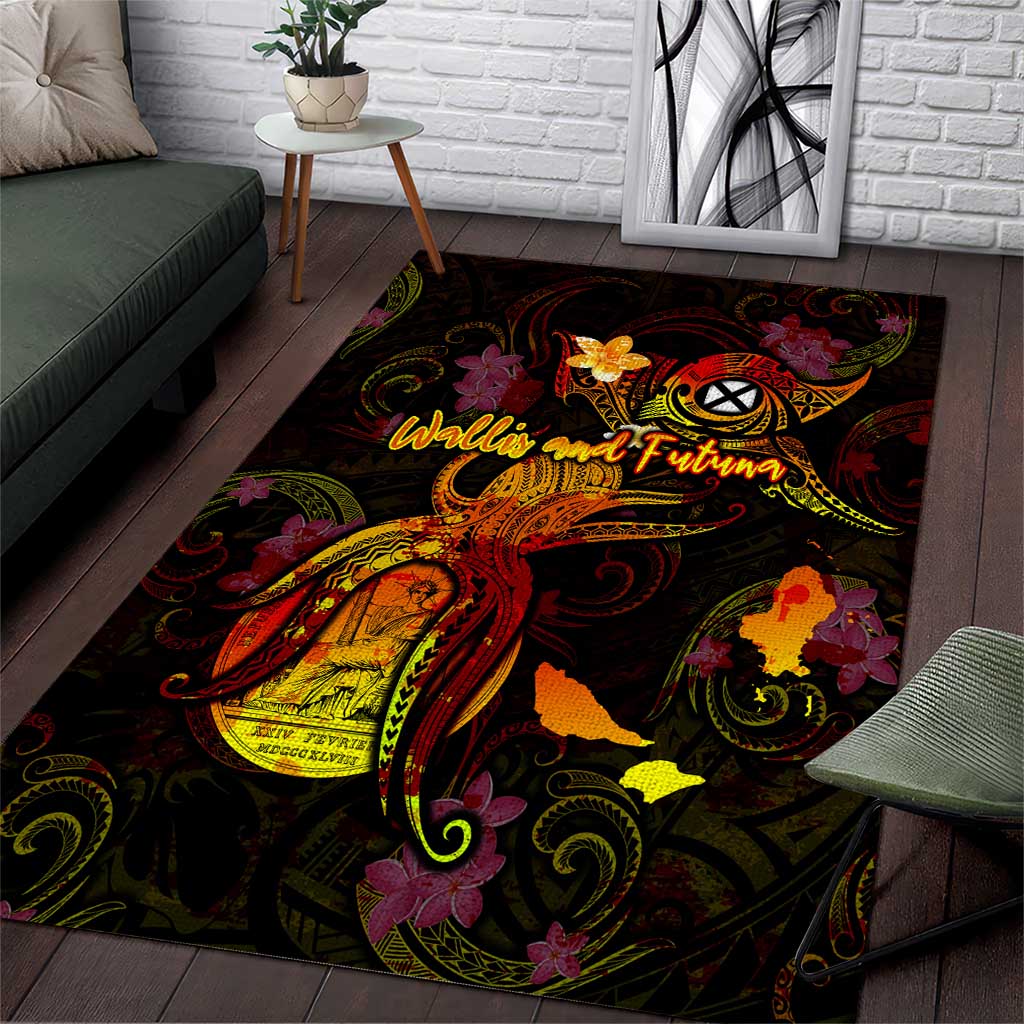 Wallis and Futuna Area Rug Octopus Plumeria Polynesian Tattoo DT02 Black - Polynesian Pride