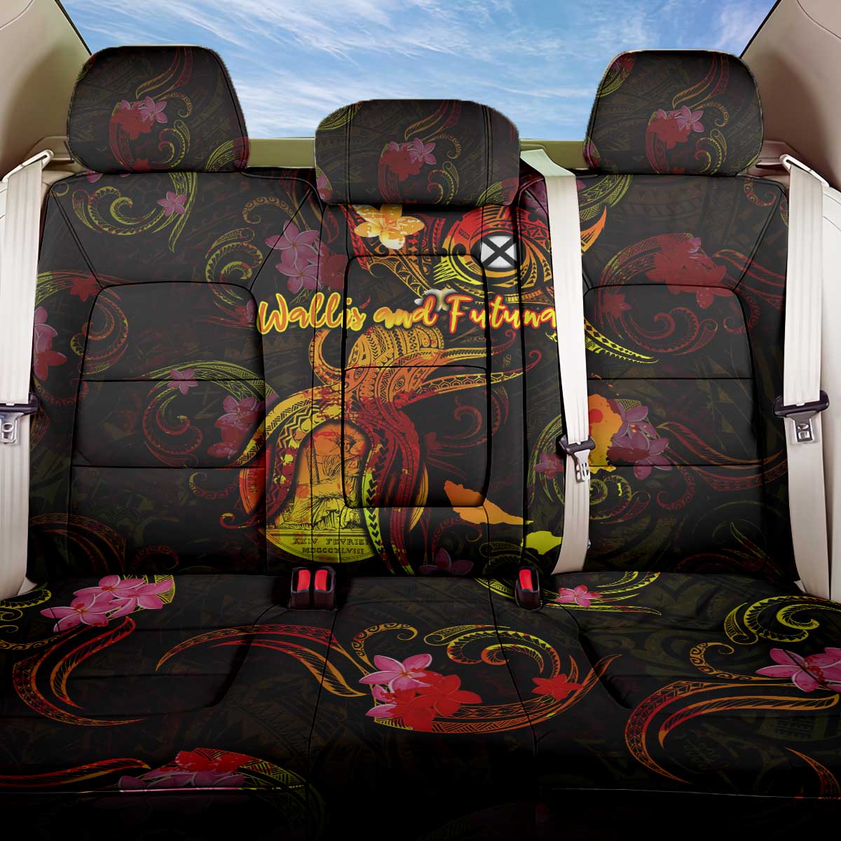 Wallis and Futuna Back Car Seat Cover Octopus Plumeria Polynesian Tattoo DT02 One Size Black - Polynesian Pride