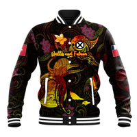 Wallis and Futuna Baseball Jacket Octopus Plumeria Polynesian Tattoo DT02 Unisex Black - Polynesian Pride