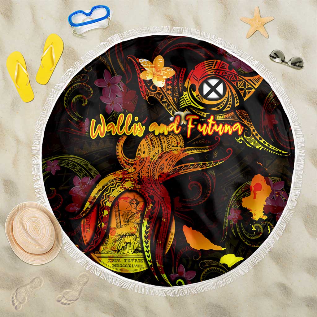 Wallis and Futuna Beach Blanket Octopus Plumeria Polynesian Tattoo DT02 One Size 150cm Black - Polynesian Pride
