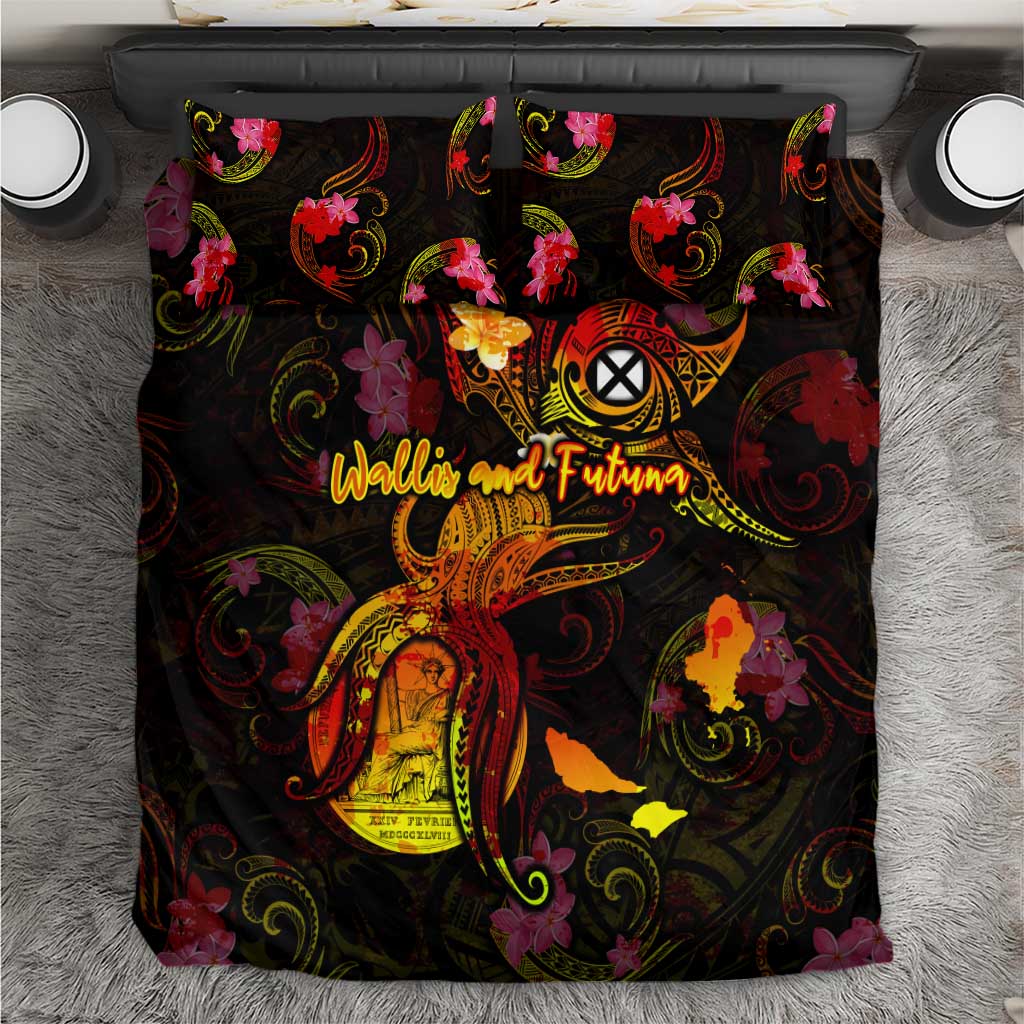 Wallis and Futuna Bedding Set Octopus Plumeria Polynesian Tattoo DT02 Black - Polynesian Pride