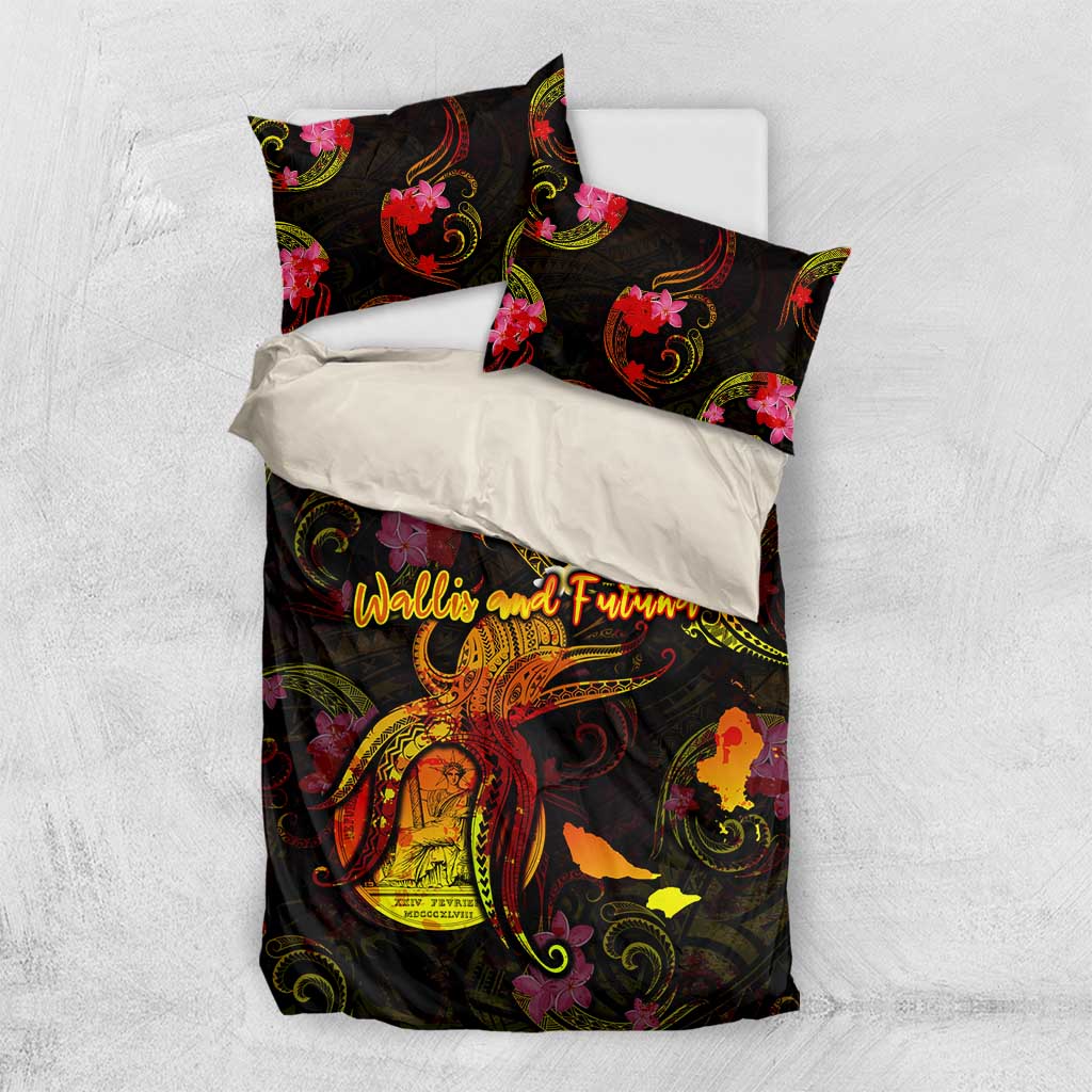 Wallis and Futuna Bedding Set Octopus Plumeria Polynesian Tattoo DT02 US Twin 172cm x 218cm Black - Polynesian Pride