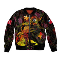 Wallis and Futuna Bomber Jacket Octopus Plumeria Polynesian Tattoo DT02 Unisex Black - Polynesian Pride