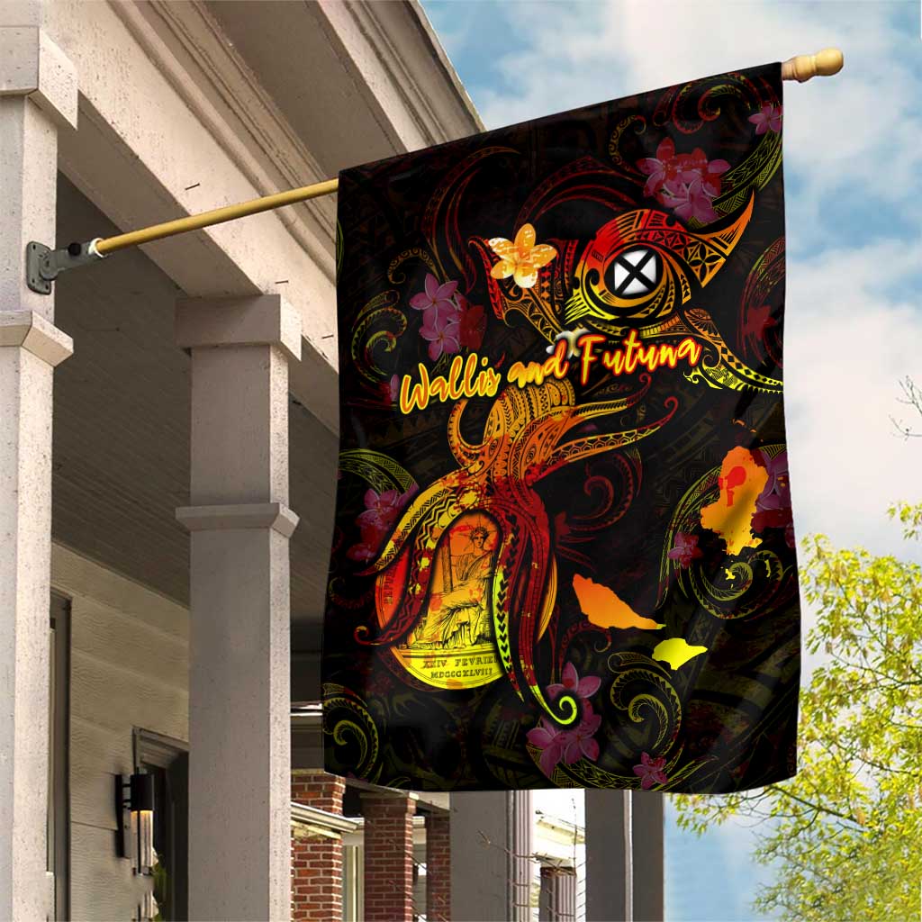 Wallis and Futuna Garden Flag Octopus Plumeria Polynesian Tattoo DT02 House Flag Black - Polynesian Pride