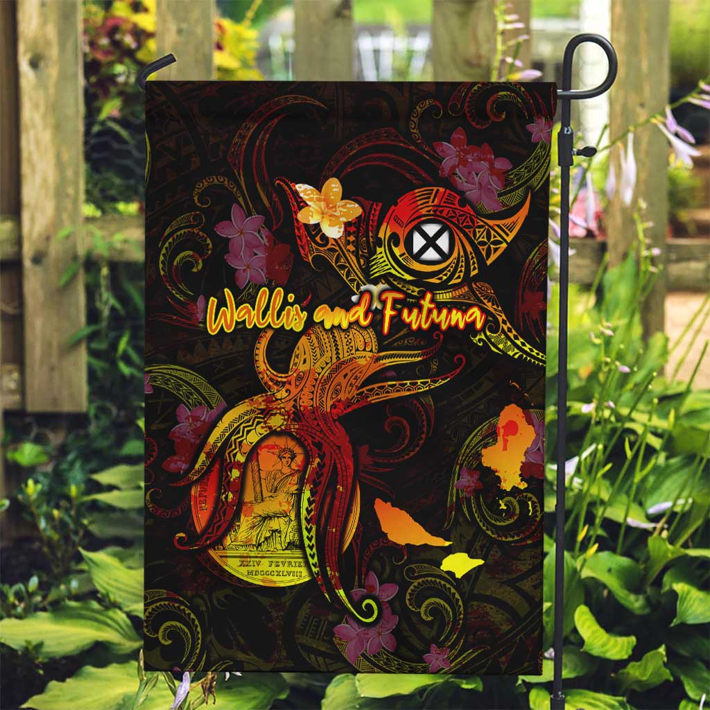 Wallis and Futuna Garden Flag Octopus Plumeria Polynesian Tattoo DT02 Garden Flag Black - Polynesian Pride