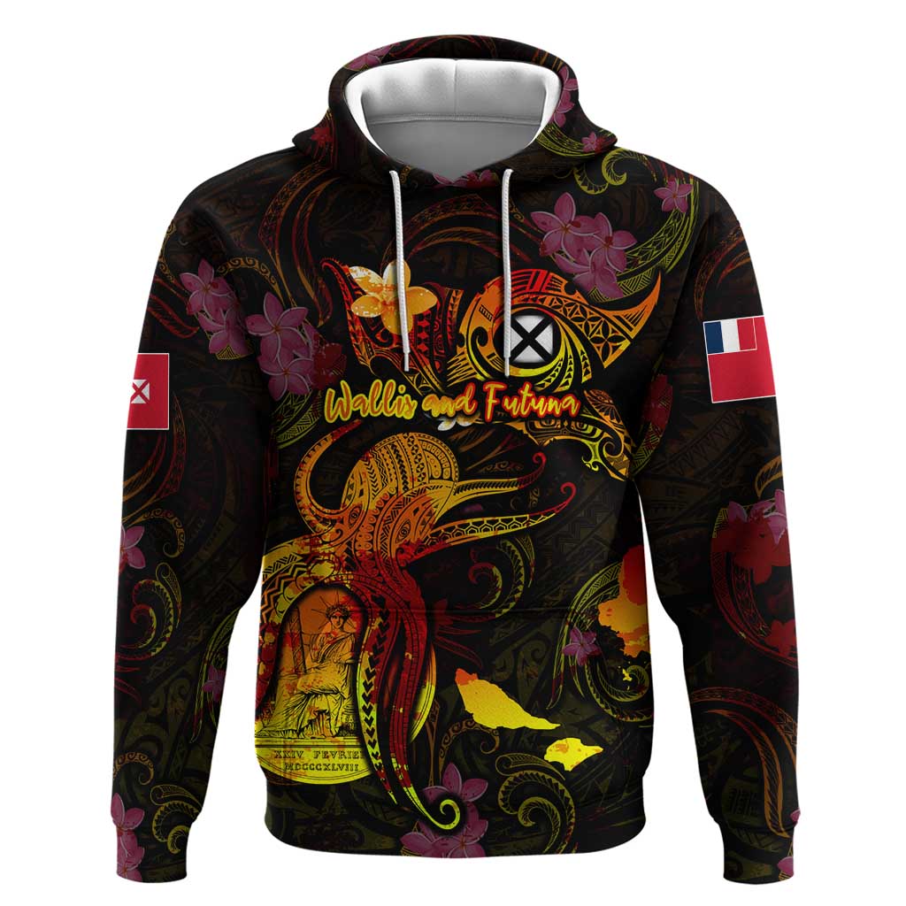 Wallis and Futuna Hoodie Octopus Plumeria Polynesian Tattoo DT02 Pullover Hoodie Black - Polynesian Pride