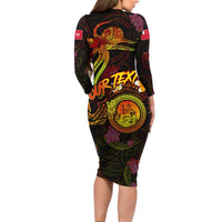 Wallis and Futuna Long Sleeve Bodycon Dress Octopus Plumeria Polynesian Tattoo DT02 - Polynesian Pride