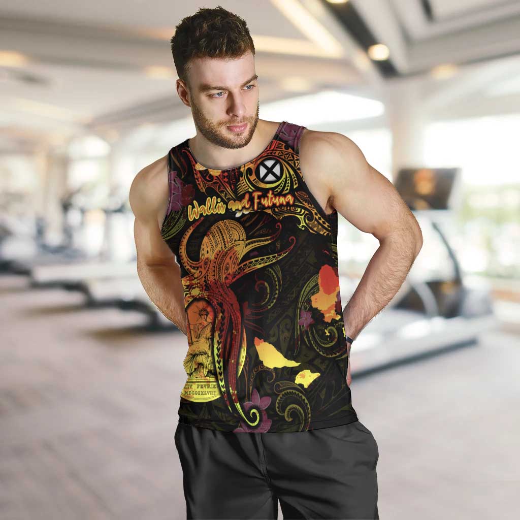 Wallis and Futuna Men Tank Top Octopus Plumeria Polynesian Tattoo DT02 Black - Polynesian Pride