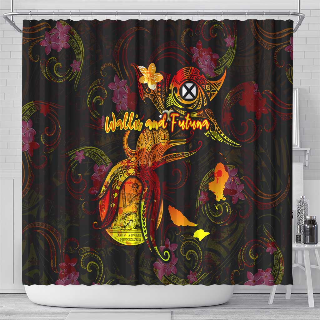 Wallis and Futuna Shower Curtain Octopus Plumeria Polynesian Tattoo DT02 - Polynesian Pride