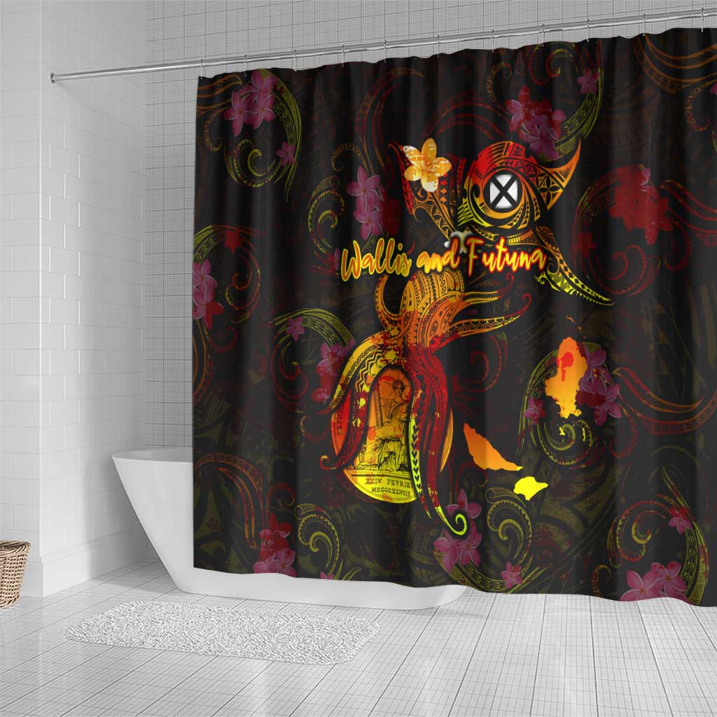 Wallis and Futuna Shower Curtain Octopus Plumeria Polynesian Tattoo DT02 - Polynesian Pride