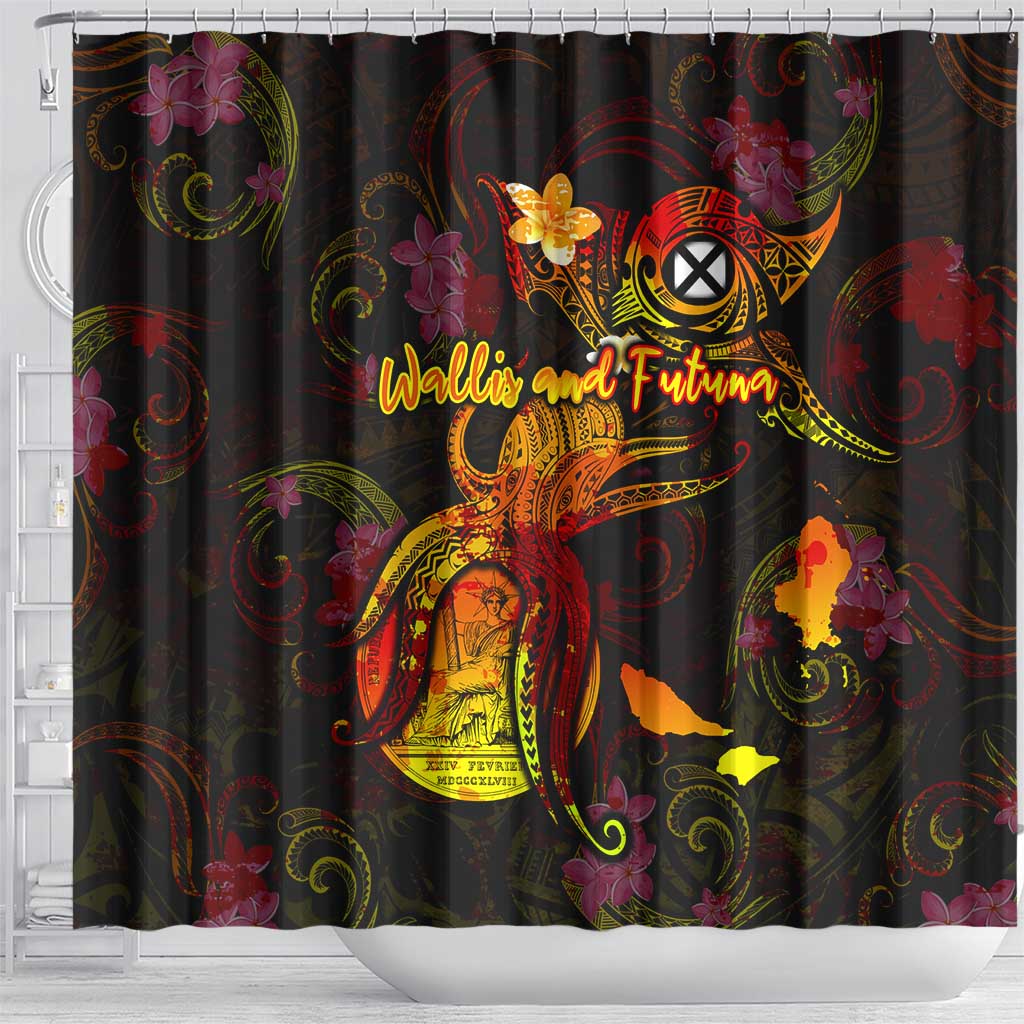 Wallis and Futuna Shower Curtain Octopus Plumeria Polynesian Tattoo DT02 - Polynesian Pride