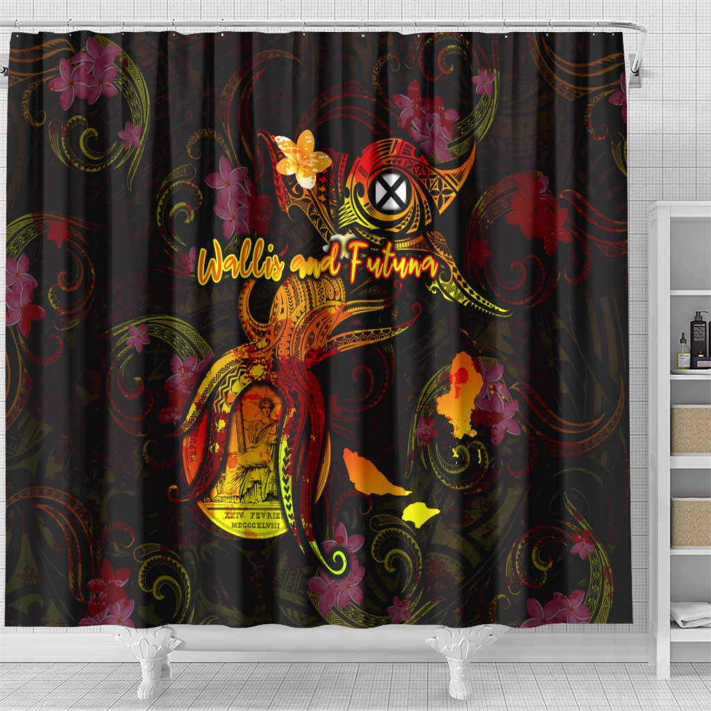 Wallis and Futuna Shower Curtain Octopus Plumeria Polynesian Tattoo DT02 - Polynesian Pride