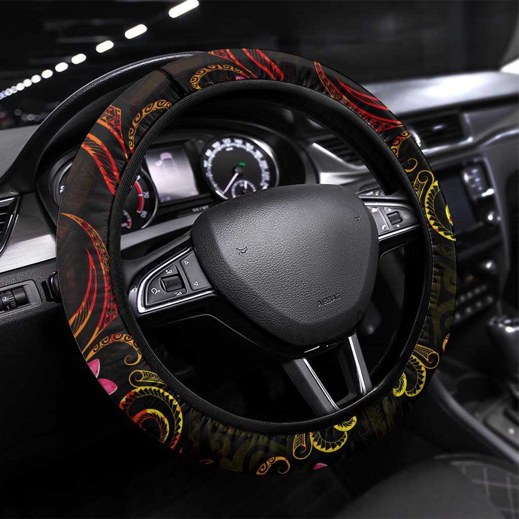 Wallis and Futuna Steering Wheel Cover Octopus Plumeria Polynesian Tattoo DT02 Universal Fit Black - Polynesian Pride