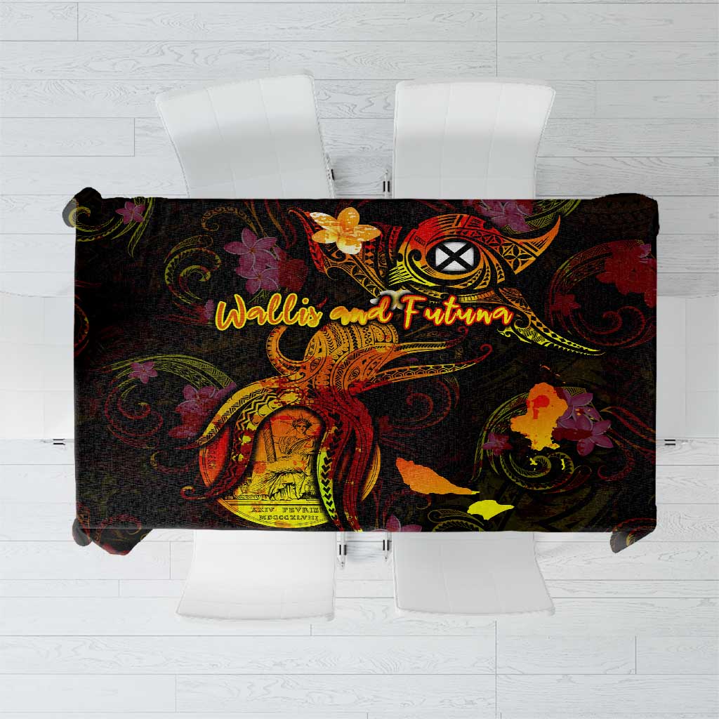 Wallis and Futuna Tablecloth Octopus Plumeria Polynesian Tattoo DT02 Black - Polynesian Pride