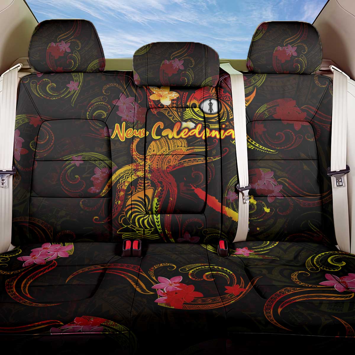 New Caledonia Back Car Seat Cover Octopus Plumeria Polynesian Tattoo DT02 One Size Black - Polynesian Pride