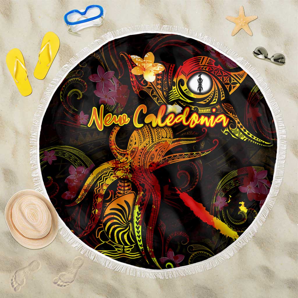 New Caledonia Beach Blanket Octopus Plumeria Polynesian Tattoo DT02 One Size 150cm Black - Polynesian Pride