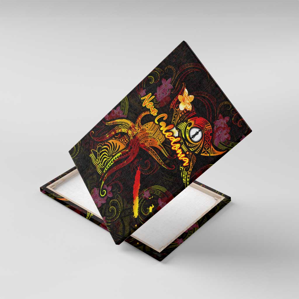 New Caledonia Canvas Wall Art Octopus Plumeria Polynesian Tattoo DT02 With Frame Black - Polynesian Pride