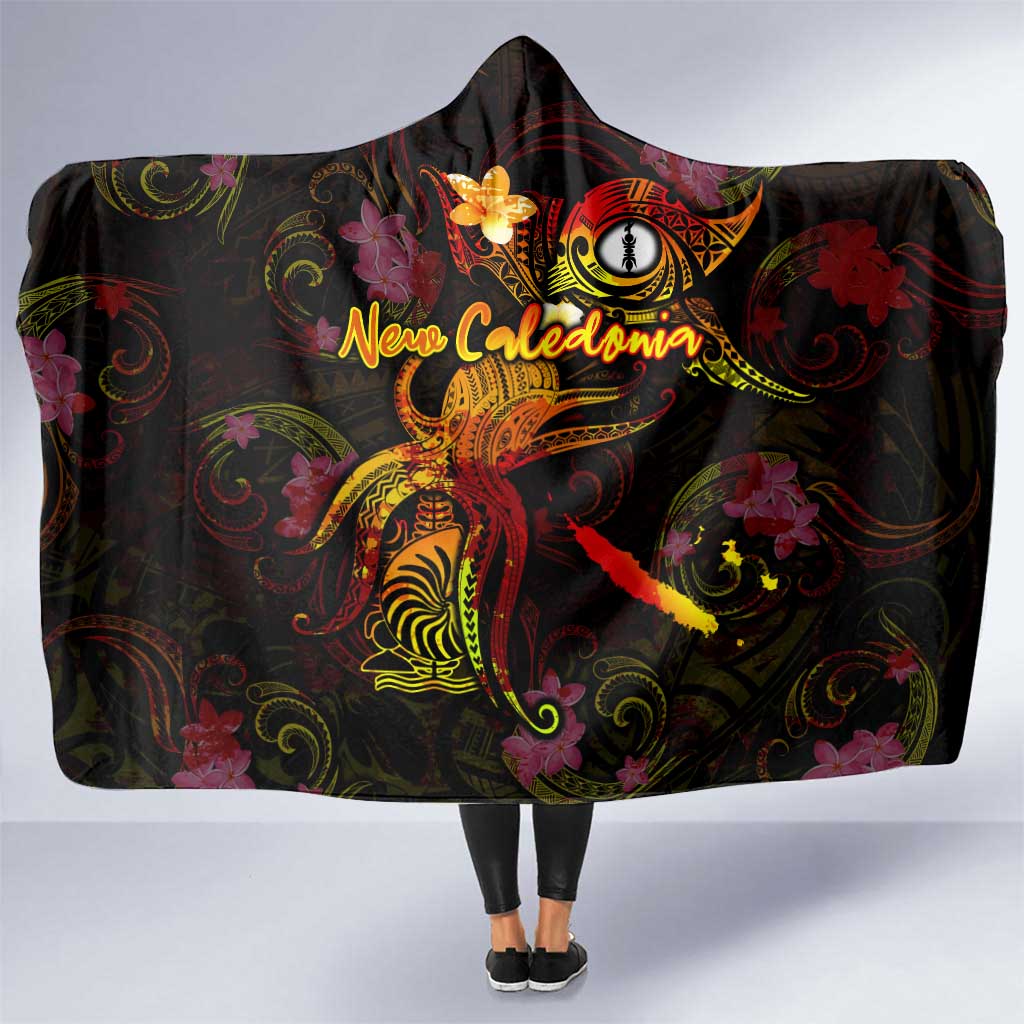 New Caledonia Hooded Blanket Octopus Plumeria Polynesian Tattoo DT02 One Size Black - Polynesian Pride