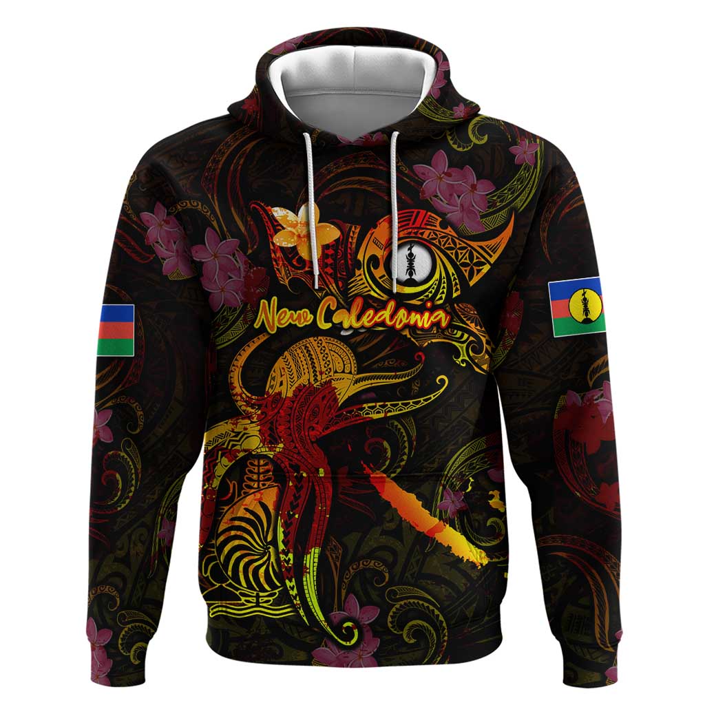 New Caledonia Hoodie Octopus Plumeria Polynesian Tattoo DT02 Pullover Hoodie Black - Polynesian Pride