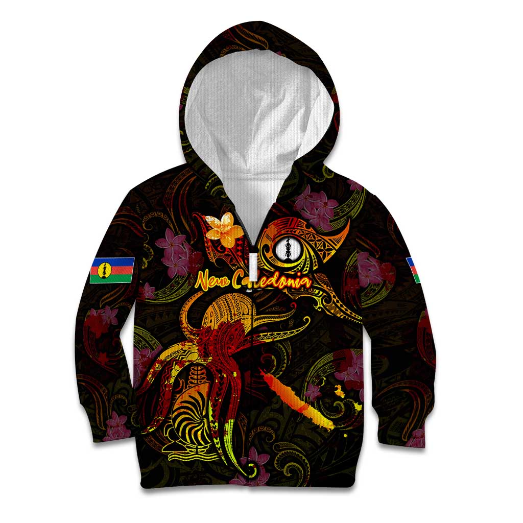 New Caledonia Kid Hoodie Octopus Plumeria Polynesian Tattoo DT02 Zip Hoodie Black - Polynesian Pride