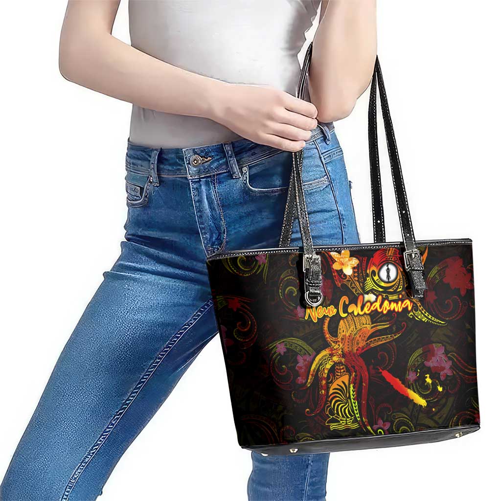 New Caledonia Leather Tote Bag Octopus Plumeria Polynesian Tattoo DT02 - Polynesian Pride